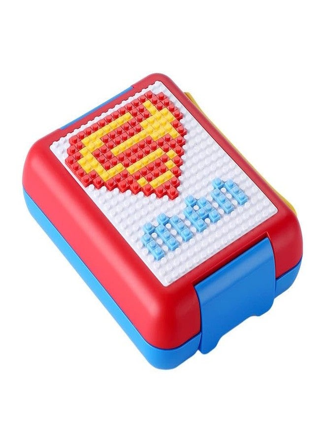 ONOTIC Building Block Lunch Box DIY Your Own Pattern Leak Proof Bento Box 1100ml Capacity 500Pcs Bricks Easy to Open School Lunch Box (Red Blue) - Image 1